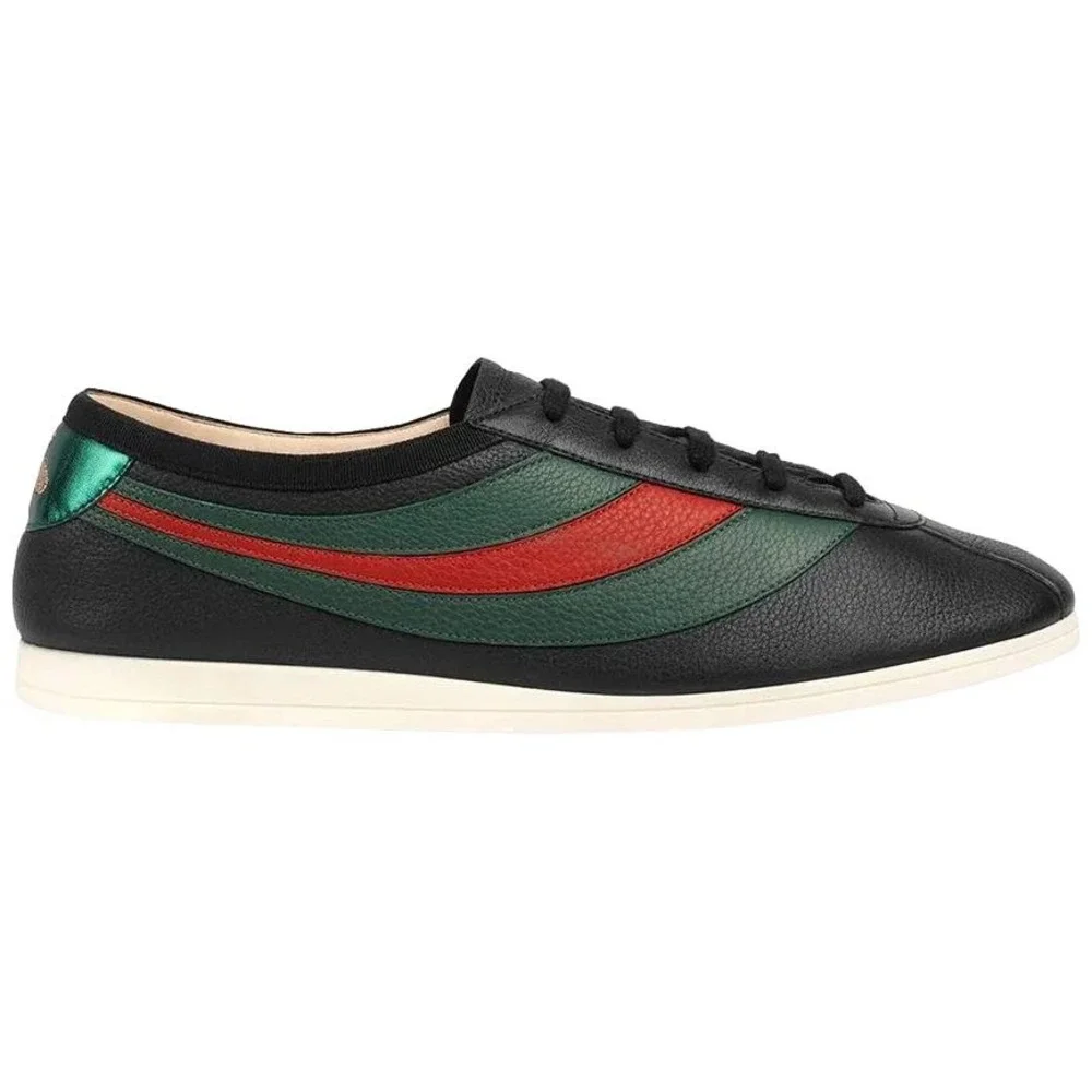 NEW Gucci‎ Mens Black Falacer Web Bee Leather Sneakers Low Top Size 10 Italy